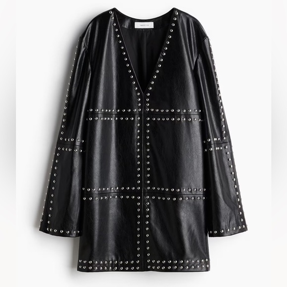 H&M Stud-embellished coated Leather dress in Black - Picture 2 of 10